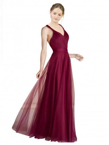 Long Sweetheart Tulle Bridesmaid Dress with Straps and Criss Cross Back UK