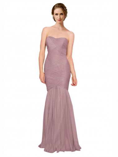 Mermaid Strapless Tulle Bridesmaid Dress with All Over Pleats UK