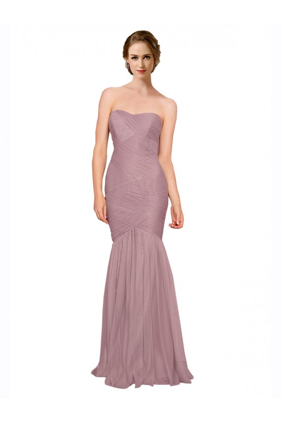 Mermaid Strapless Tulle Bridesmaid Dress with All Over Pleats UK