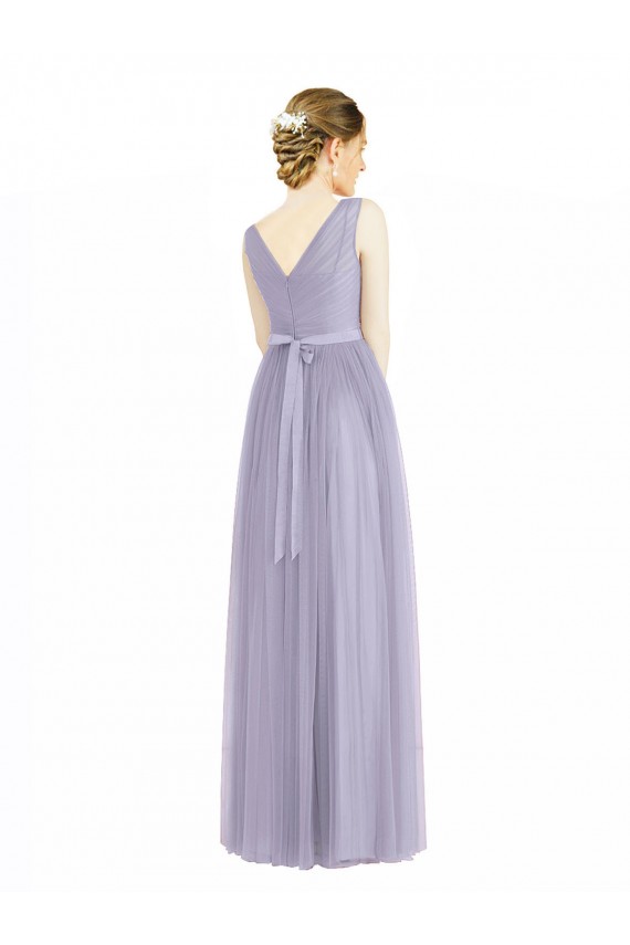 Wide Straps V-Neck Long Tulle Bridesmaids with Belt UK