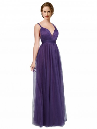 Twisted Straps Sweeheart Long Tulle Bridesmaid Dress Open Back UK