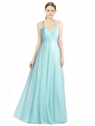 Ruched Sweetheart Neckline A-Line Tulle Bridesmaid Dress with Tie Open Back UK