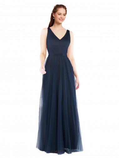 V-Neck Soft and Simple Tulle Bridesmaid Dress UK