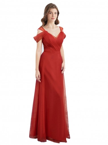 Cold Shoulder Pleated Wrap Tulle Bridesmaid Dress with Low V-Back UK