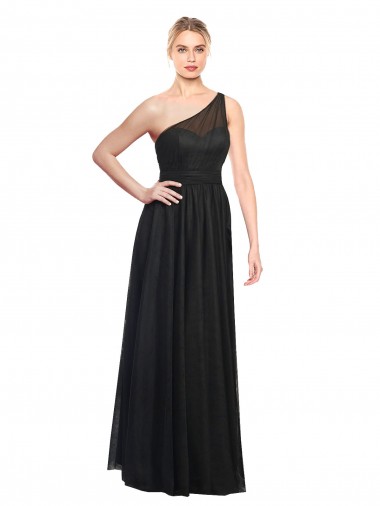 Ruched One Shoulder Tulle A-Line Bridesmaid Dress UK