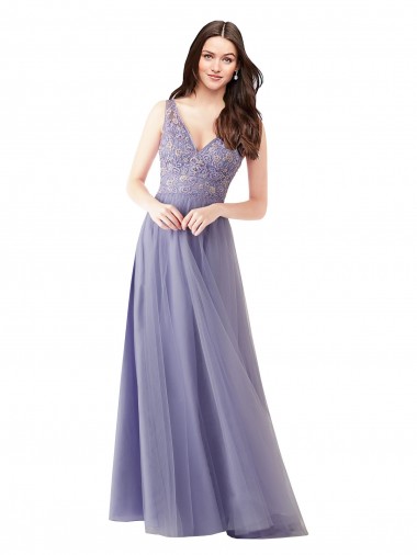 Sweetheart Tulle Bridesmaid Dress with Fully Embroidered V-Neck Bodice UK