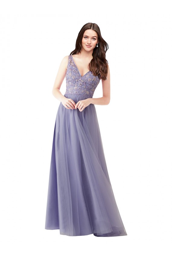 Sweetheart Tulle Bridesmaid Dress with Fully Embroidered V-Neck Bodice UK