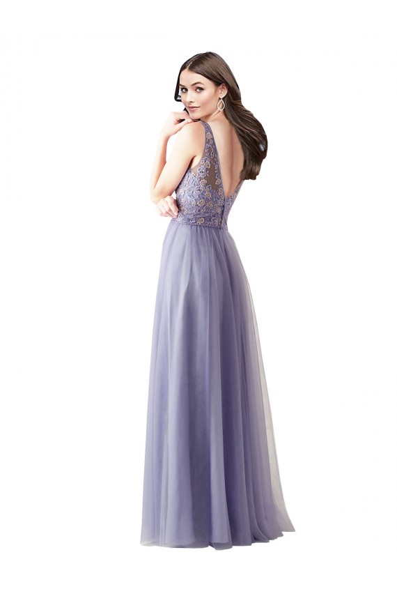 Sweetheart Tulle Bridesmaid Dress with Fully Embroidered V-Neck Bodice UK