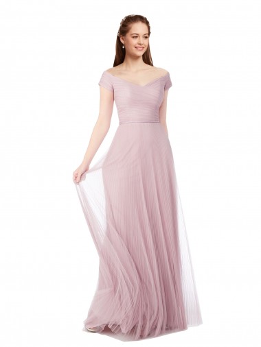 Off the Shoulder Long A-Line Tulle Bridesmaid Dress UK