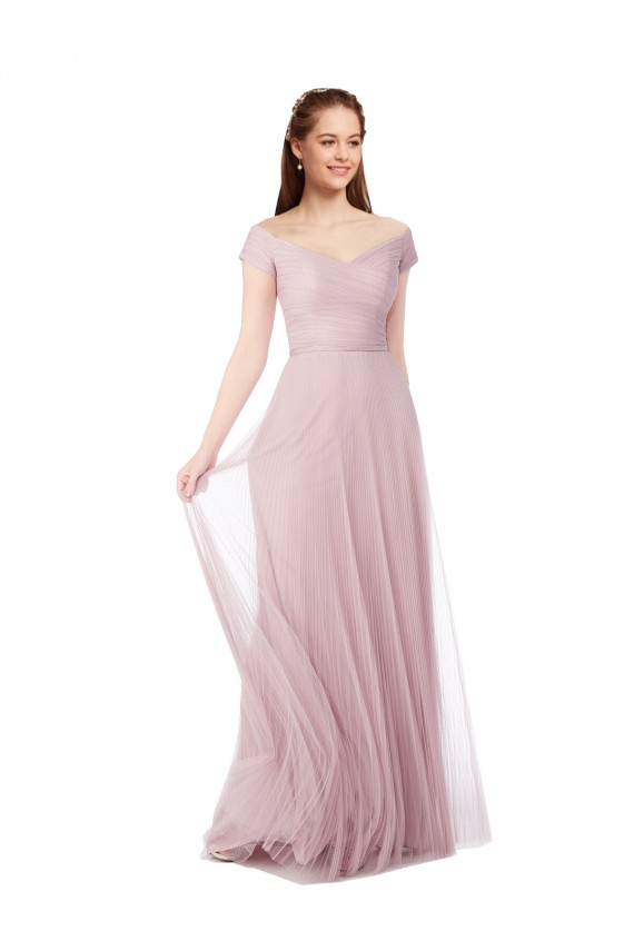 Off the Shoulder Long A-Line Tulle Bridesmaid Dress UK