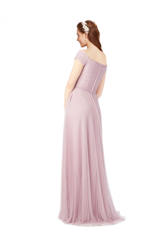 Off the Shoulder Long A-Line Tulle Bridesmaid Dress UK