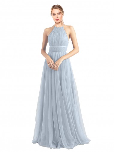 Halter Neckline Slim A-Line Tulle Bridesmaid Dress UK