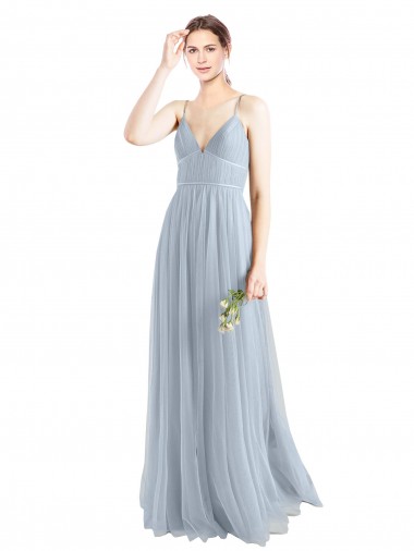 Spaghetti Straps V-Neck Slim A-Line Tulle Bridesmaid Dress UK