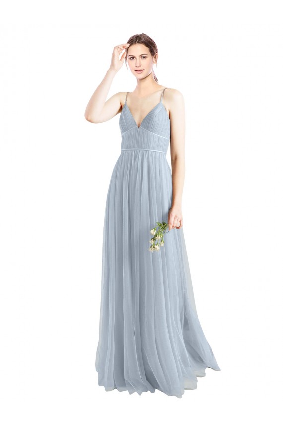 Spaghetti Straps V-Neck Slim A-Line Tulle Bridesmaid Dress UK