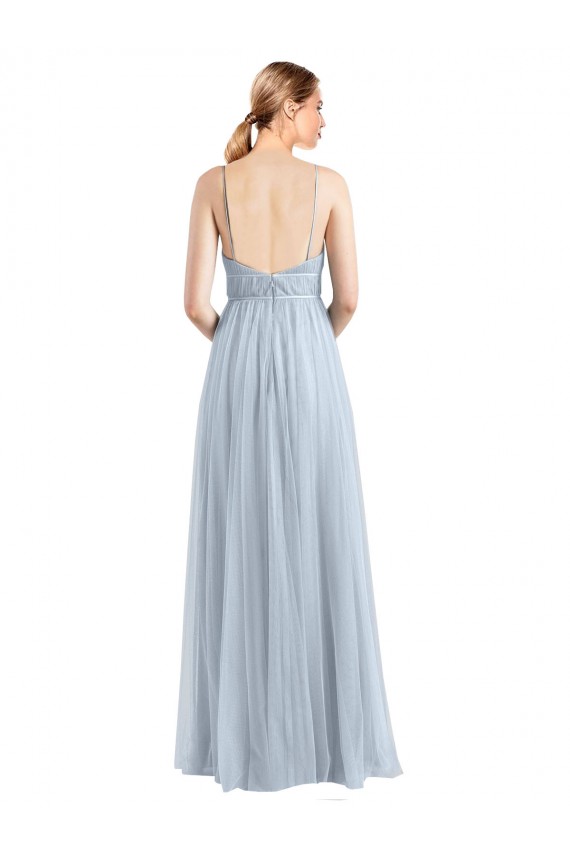 Spaghetti Straps V-Neck Slim A-Line Tulle Bridesmaid Dress UK