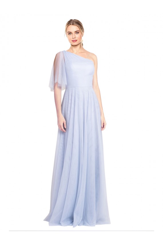 Flutter Sleeves One Shoulder Long Tulle Bridesmaid Dress UK