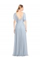 Floor Length Flutter Sleeves Long Tulle Bridesmaid Dress with Side Slit UK