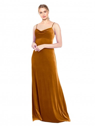 Long Velvet Cowl Neck Slip Bridesmaid Dress UK