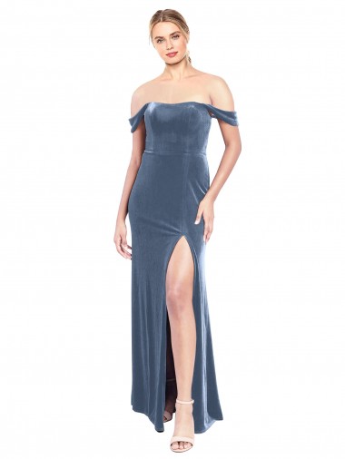 Draped Sleeves Wide Scoop Neck Off the Shoulder Velvet Bridesmaid Dress UK