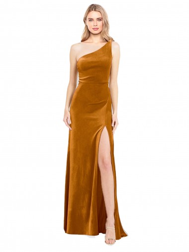 Sleek One Shoulder Long Velvet Bridesmaid Dress UK