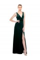 Sleek V-Neck Long Velvet Bridesmaid Dress with Side Slit UK