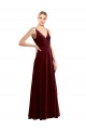 Faux Wrap V-Neck Sleek Long Velvet Bridesmaid Dress UK