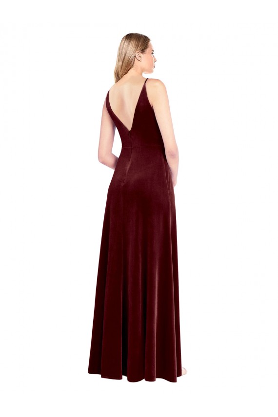 Faux Surplice Neckline Slim A-Line Long Velvet Bridesmaid Dress UK