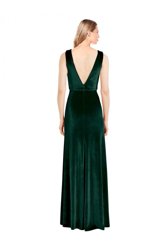 Daring Deep V-Neck Long Full Length Velvet Bridesmaid Dress UK