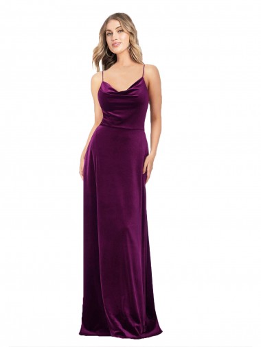 Draped Neckline Spaghetti Straps Velvet Bridesmaid Dress UK