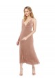 Midi Length Short V-Neck Velvet Bridesmaid Dress with Notched Neckline UK