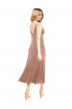 Midi Length Short V-Neck Velvet Bridesmaid Dress with Notched Neckline UK