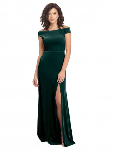 Floor Length Cap Sleeves Long Velvet Bridesmaid Dress with High Side Slit UK