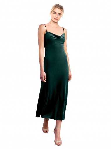 Midi Length Cowl Neck Velvet Slip Bridesmaid Dress UK