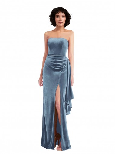 Strapless Velvet Maxi Bridesmaid Dress with Draped Skirt UK