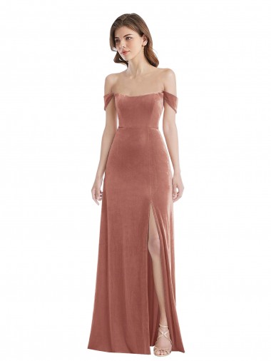 Off the Shoulder Flounce Sleeve Velvet Maxi Bridesmaid Dress UK