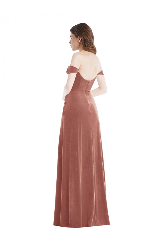 Off the Shoulder Flounce Sleeve Velvet Maxi Bridesmaid Dress UK