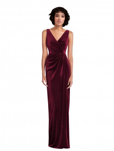 Draped Skirt Faux Wrap Velvet Maxi Bridesmaid Dress UK