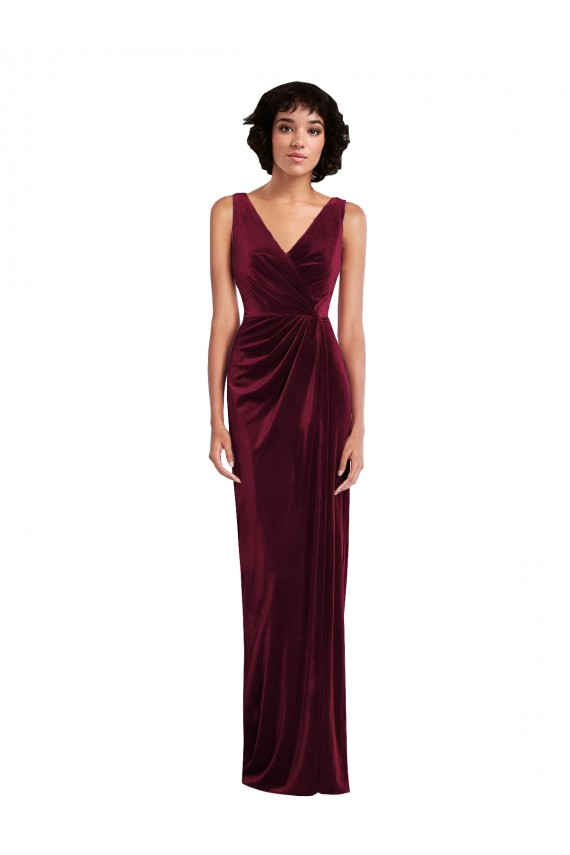 Draped Skirt Faux Wrap Velvet Maxi Bridesmaid Dress UK