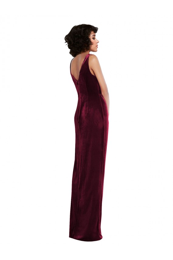 Draped Skirt Faux Wrap Velvet Maxi Bridesmaid Dress UK