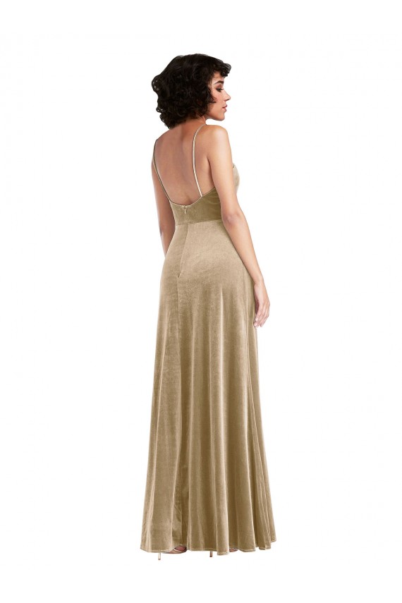 Square Neck Velvet Maxi Bridesmaid Dress with Front Slit UK