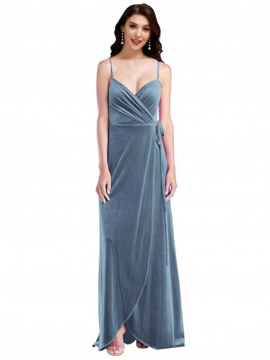 Velvet Wrap Maxi Bridesmaid Dress with Pockets UK