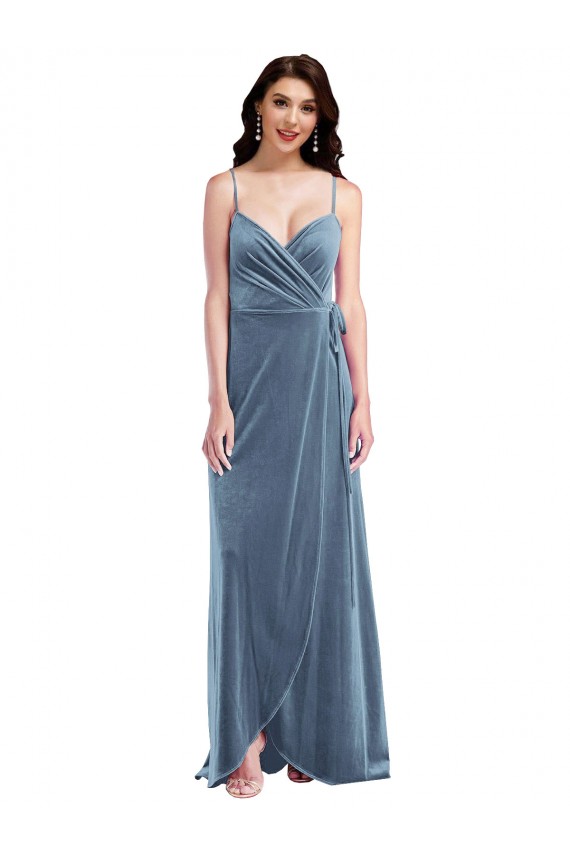 Velvet Wrap Maxi Bridesmaid Dress with Pockets UK