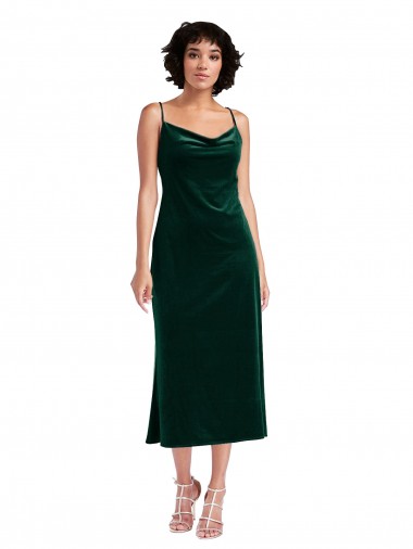 Midi Length Cowl Neck Velvet Short Slip Bridesmaid Dress UK