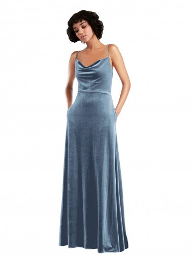 Sleek Cowl Neck Velvet Maxi Bridesmaid Dress with Pockets UK