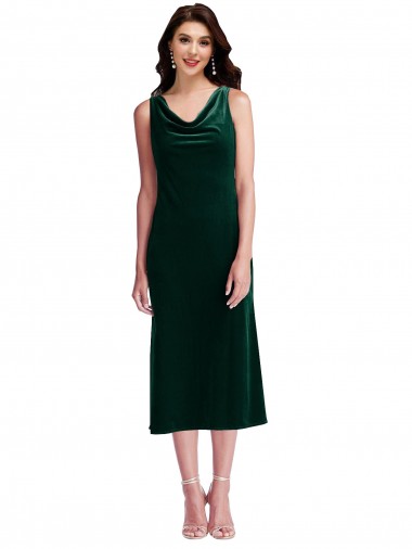 Cowl Neck Velvet Midi Bridesmaid Dress UK