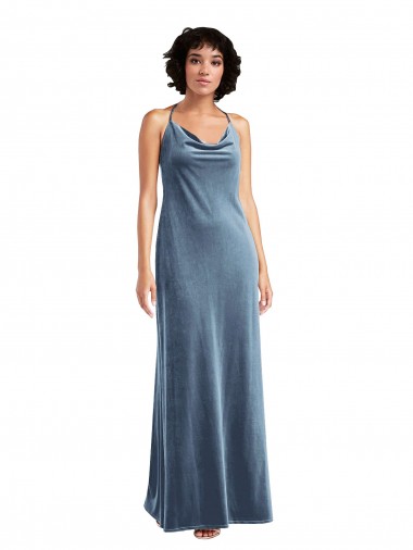 Cowl Neck Velvet Maxi Slip Bridesmaid Dress UK