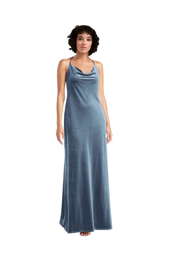 Cowl Neck Velvet Maxi Slip Bridesmaid Dress UK