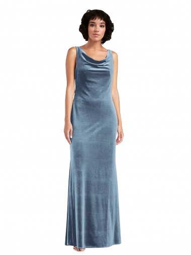 Floor Length Cowl Neck Long Stretch Velvet Maxi Bridesmaid Dress UK