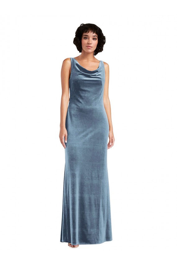 Floor Length Cowl Neck Long Stretch Velvet Maxi Bridesmaid Dress UK