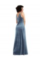 Floor Length Cowl Neck Long Stretch Velvet Maxi Bridesmaid Dress UK